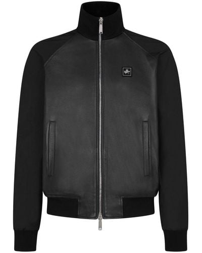 DSquared² Paneled Leather Track Jacket - Black