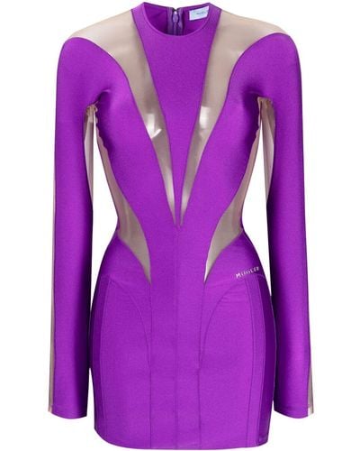 Mugler Mesh-panelled Minidress - Purple