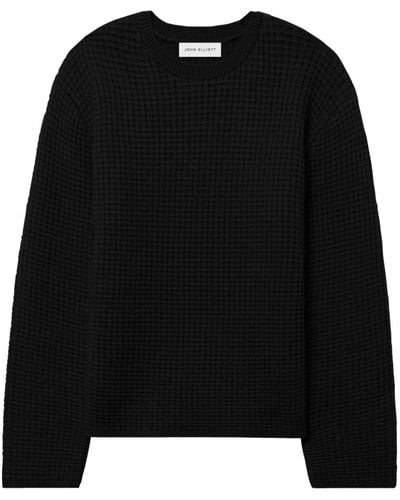 John Elliott Waffle-knit Merino-wool Jumper - Black