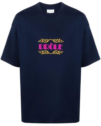 Drole de Monsieur T-shirt Met Geborduurd Logo - Blauw