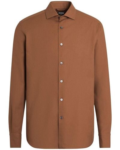 Zegna Camisa Cashco con botones y manga larga - Marrón