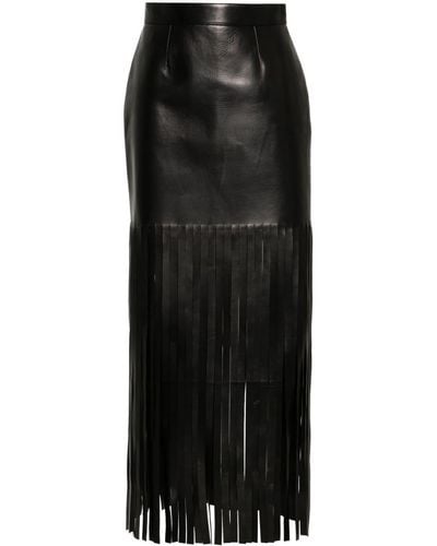 Alexander McQueen Fringed Leather Maxi Skirt - Women's - Lambskin - Black