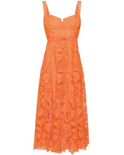 Self-Portrait Floral-lace Bustier Midi Dress - Orange
