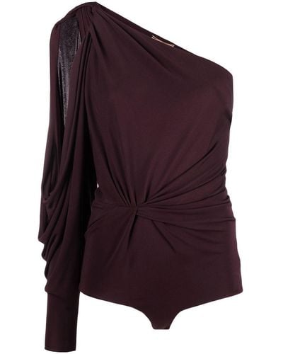 Saint Laurent One-shoulder Asymmetric Bodysuit - Purple