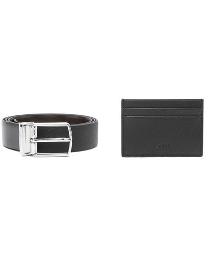 BOSS Leather Belt And Card Holder Set - Black