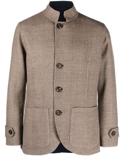 Eleventy Prince Of Wales-pattern Wool Jacket - Brown