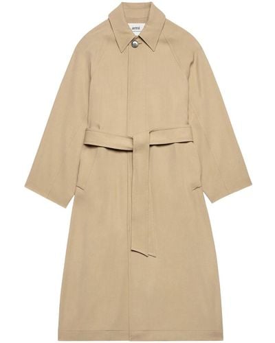 Ami Paris Single-breasted Belted Trench Coat - Natural