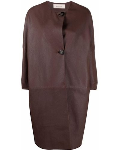 Gentry Portofino Buttoned-up Leather Coat - Brown