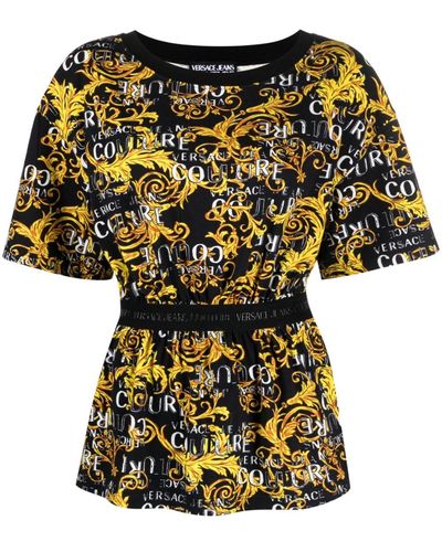 Versace Logo Couture-print T-shirt - Yellow