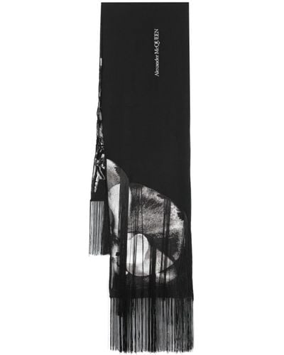 Alexander McQueen ロゴ フリンジ スカーフ - ブラック