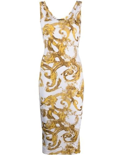Versace Robe mi-longue à imprimé Barocco - Métallisé