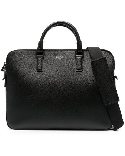 Serapian Leather Laptop Bag - Black