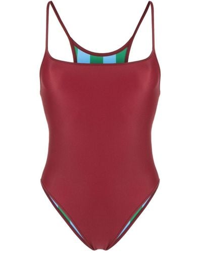 Sunnei Reversible Cut-out Stripe Swimsuit - Red