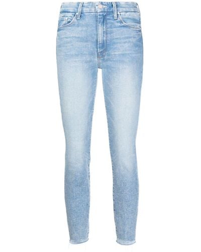 Mother Looker Frayed Cropped Jeans - Blue