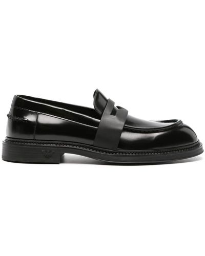 Emporio Armani Patent-finish Leather Loafers - Black