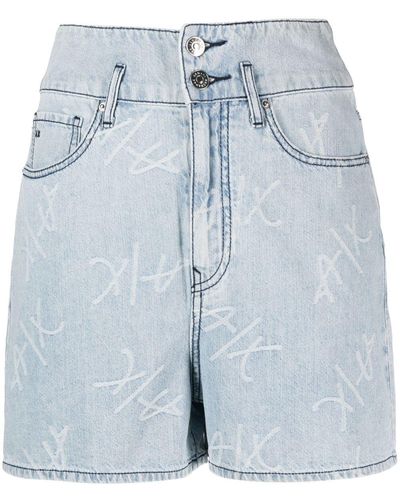 Armani Exchange Logo-print Straight-leg Denim Shorts - Blue