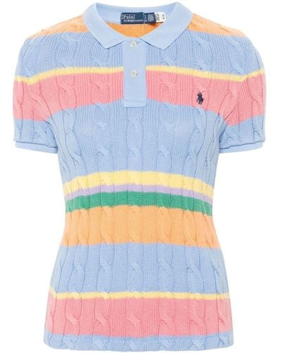 Polo Ralph Lauren Striped Cable-knit Polo Top - Blauw