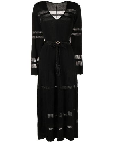 Twin Set V-neck Belted Midi Dress - Black