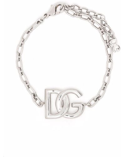 Dolce & Gabbana Logo-Plaque Chain-Link Bracelet - White