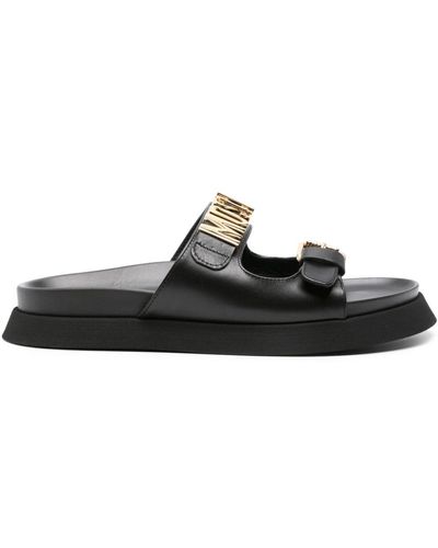 Moschino Logo-lettering Buckle Sandals - Black