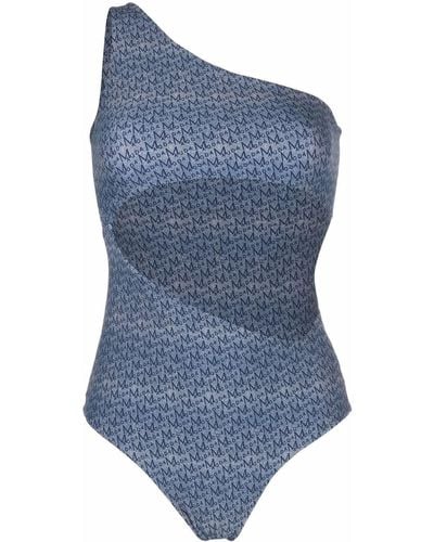 Magda Butrym Monogram-print One-shoulder Swimsuit - Blue