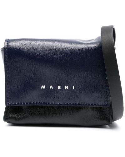 Marni Logo-print Leather Crossbody Bag - Blue