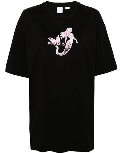 Pinko T-Shirt mit Logo-Print - Schwarz