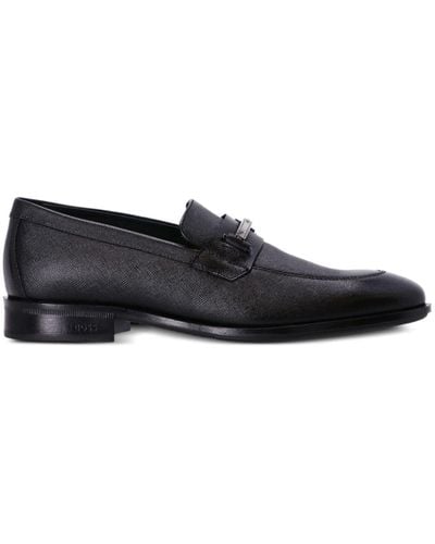 BOSS Logo-plaque Saffiano-leather Loafers - Black