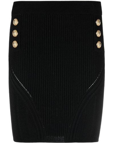 Balmain Minifalda de canalé - Negro