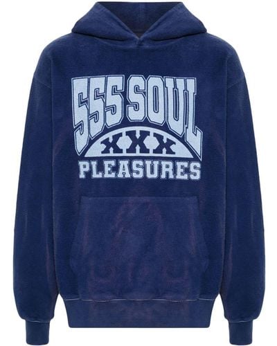 Pleasures Logo-print Fleece Hoodie - Blue