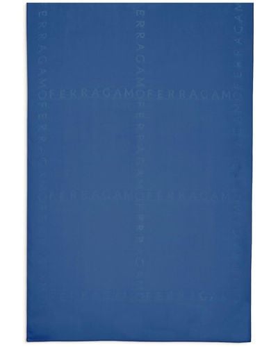 Ferragamo Logo-jacquard Silk Scarf - Blue
