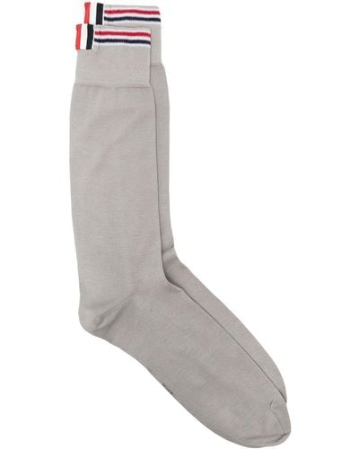 Thom Browne Mid-calf Stripe Trim Socks - Gray