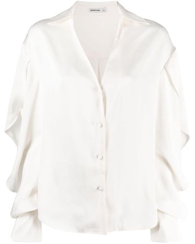 Jonathan Simkhai V-neck Draped-sleeve Shirt - White