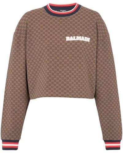 Balmain Logo-embroidered Cotton-blend Sweatshirt - Brown