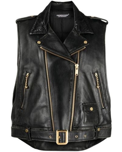 Undercover Zipped Leather Gilet - Black