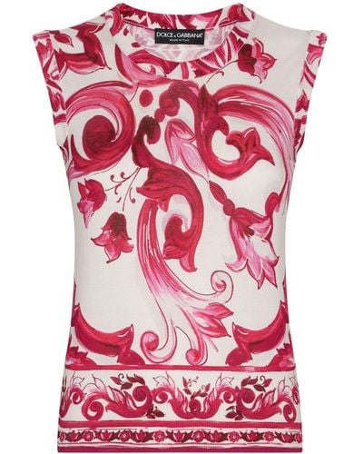 Dolce & Gabbana Maiolica-print Silk Tank Top - Red