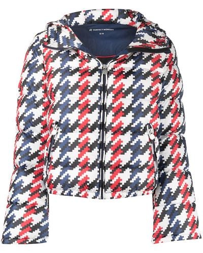 Perfect Moment Houndstooth-print Hooded Puffer Jacket - Blue