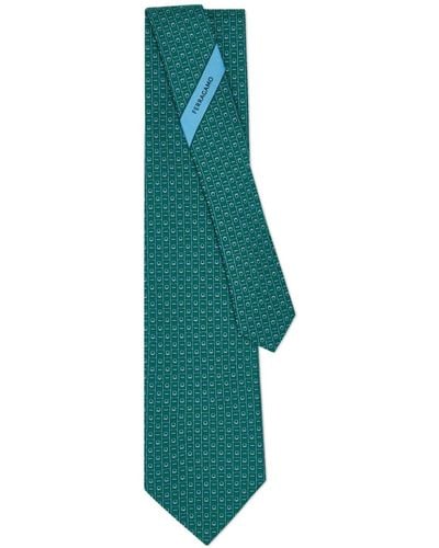Ferragamo Gancini-print Silk Tie - Green