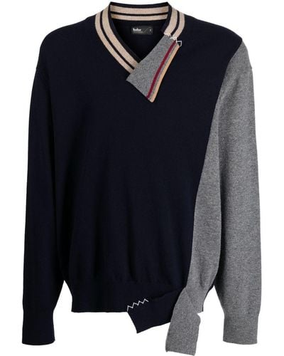 Kolor Patchwork-design Wool Sweater - Blue