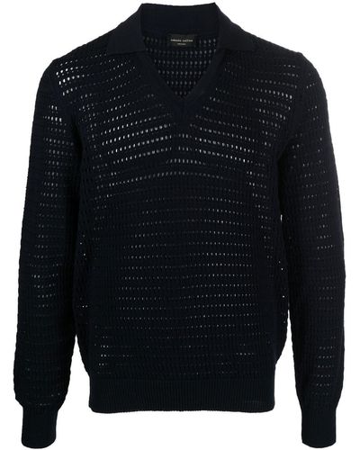 Roberto Collina Perforated-knit V-neck Sweater - Blue