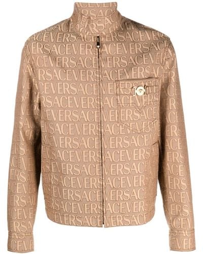 Versace Allover-jacquard High-neck Jacket - Brown