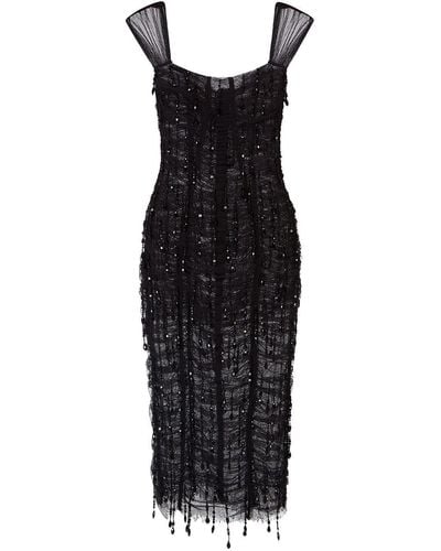 Dolce & Gabbana Square-neck Embellished Midi Dress - Black