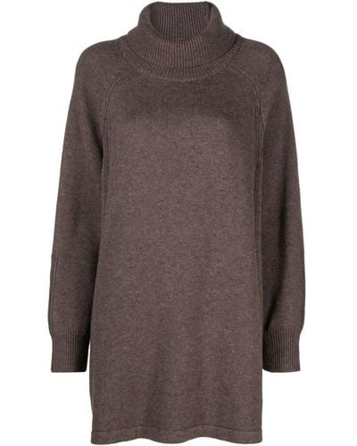 Ba&sh Medee Ribbed-knit Roll-neck Shirt Dress - Brown