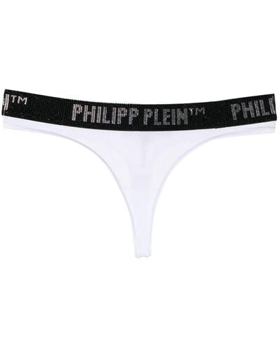 Philipp Plein String en coton à logo strassé - Noir