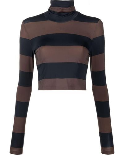 Cynthia Rowley Striped Roll Neck Knitted Top - Black