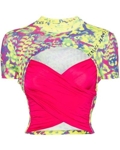 Versace Tie-dye Pattern Cut-out Detail T-shirt - Pink