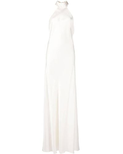 Michelle Mason Backless Halter-neck Tie Gown - White