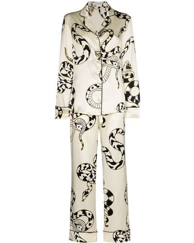 Olivia Von Halle Lila Sassoon Snake-print Silk Pyjamas - White