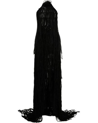 Blumarine Fringe-design Sleeveless Maxi Dress - Black