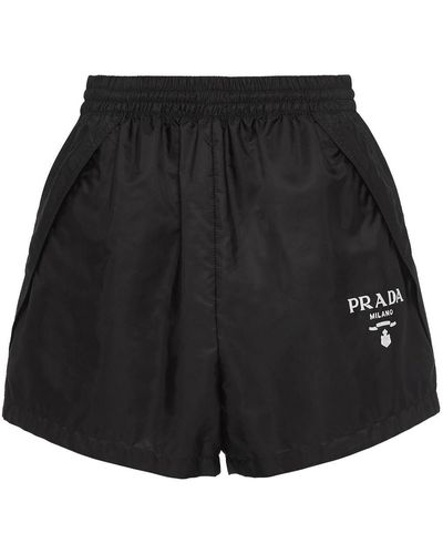 Prada Re-nylon Logo-embroidered Shorts - Black